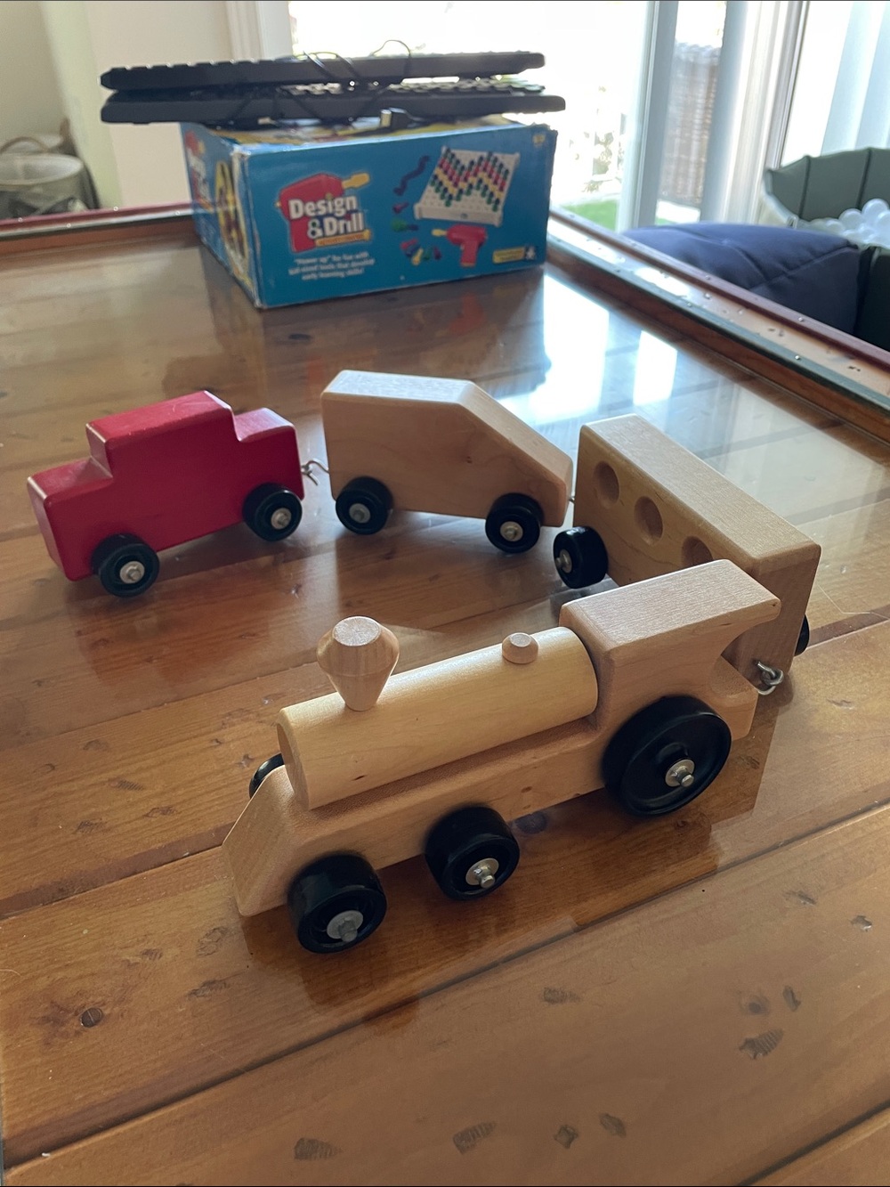 Wooden Toy Train Set - Natural and Red Colors